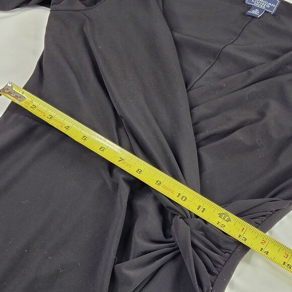 10 AMERICAN LIVING BLACK FAUX WRAP STRETCH MIDI SEXY PLUNGE DRESS Large - Picture 3 of 12